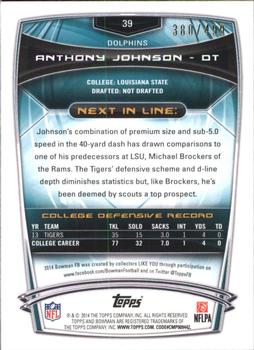 2014 Bowman - Rookies Blue #39 Anthony Johnson Back