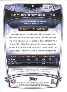 2014 Bowman - Rookies Blue #40 Xavier Grimble Back
