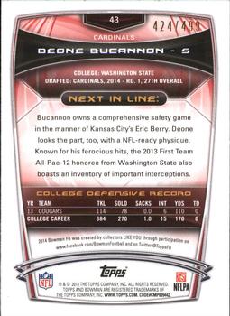 2014 Bowman - Rookies Blue #43 Deone Bucannon Back