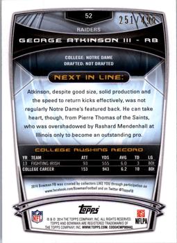 2014 Bowman - Rookies Blue #52 George Atkinson III Back