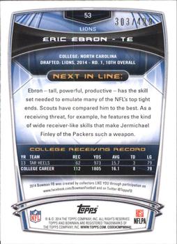 2014 Bowman - Rookies Blue #53 Eric Ebron Back