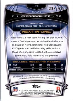 2014 Bowman - Rookies Blue #72 C.J. Fiedorowicz Back