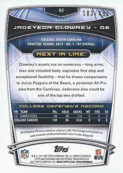 2014 Bowman - Rookies Blue #92 Jadeveon Clowney Back