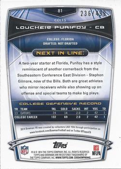 2014 Bowman - Rookies Blue #81 Loucheiz Purifoy Back