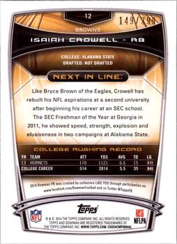2014 Bowman - Rookies Gold #12 Isaiah Crowell Back