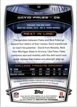 2014 Bowman - Rookies Gold #20 David Fales Back