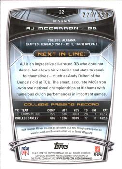 2014 Bowman - Rookies Gold #22 AJ McCarron Back