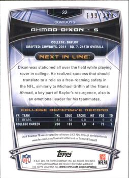 2014 Bowman - Rookies Gold #32 Ahmad Dixon Back