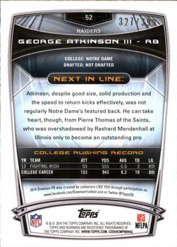 2014 Bowman - Rookies Gold #52 George Atkinson III Back