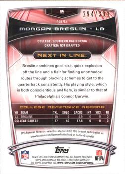 2014 Bowman - Rookies Gold #65 Morgan Breslin Back