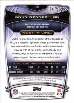 2014 Bowman - Rookies Gold #93 Bryn Renner Back