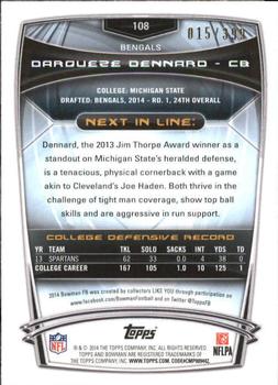 2014 Bowman - Rookies Gold #108 Darqueze Dennard Back