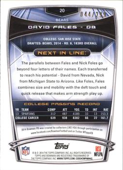 2014 Bowman - Rookies Orange #20 David Fales Back