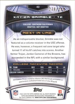2014 Bowman - Rookies Orange #40 Xavier Grimble Back