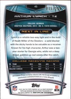 2014 Bowman - Rookies Orange #45 Arthur Lynch Back