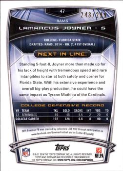 2014 Bowman - Rookies Orange #47 Lamarcus Joyner Back