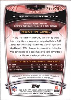 2014 Bowman - Rookies Orange #49 Kareem Martin Back