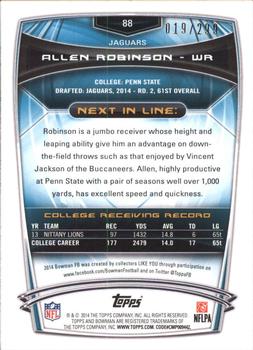 2014 Bowman - Rookies Orange #88 Allen Robinson Back