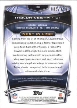 2014 Bowman - Rookies Orange #106 Taylor Lewan Back
