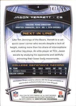 2014 Bowman - Rookies Red #4 Jason Verrett Back