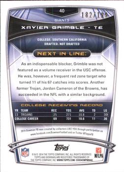 2014 Bowman - Rookies Red #40 Xavier Grimble Back