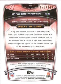 2014 Bowman - Rookies Red #49 Kareem Martin Back