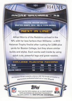 2014 Bowman - Rookies Red #101 Andre Williams Back