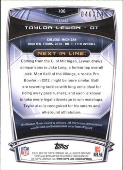 2014 Bowman - Rookies Red #106 Taylor Lewan Back