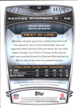 2014 Bowman - Rookies Green #52 George Atkinson III Back
