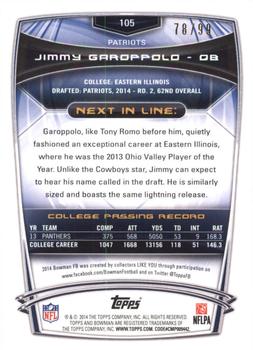 2014 Bowman - Rookies Green #105 Jimmy Garoppolo Back