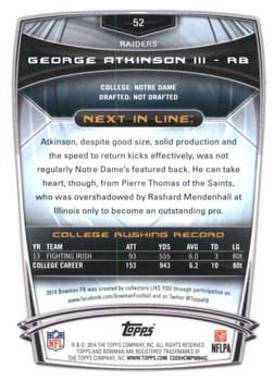 2014 Bowman - Rookies Rainbow Black #52 George Atkinson III Back