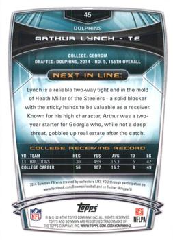 2014 Bowman - Rookies Rainbow Silver Ice #45 Arthur Lynch Back