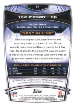 2014 Bowman - Rookies Rainbow Silver Ice #57 Tre Mason Back