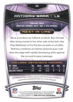 2014 Bowman - Rookies Rainbow Silver Ice #58 Anthony Barr Back