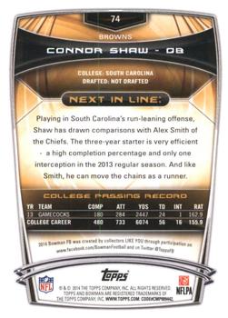 2014 Bowman - Rookies Rainbow Silver Ice #74 Connor Shaw Back