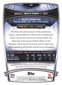 2014 Bowman - Rookies Rainbow Silver Ice #84 Will Sutton Back