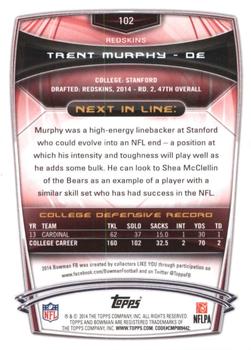 2014 Bowman - Rookies Rainbow Silver Ice #102 Trent Murphy Back