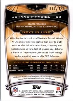 2014 Bowman - Rookies Rainbow Blue #9 Johnny Manziel Back