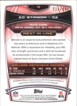 2014 Bowman - Rookies Rainbow Blue #15 Ed Stinson Back