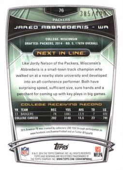 2014 Bowman - Rookies Rainbow Blue #76 Jared Abbrederis Back