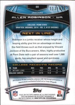 2014 Bowman - Rookies Rainbow Blue #88 Allen Robinson Back