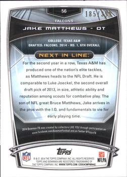 2014 Bowman - Rookies Rainbow Gold #56 Jake Matthews Back