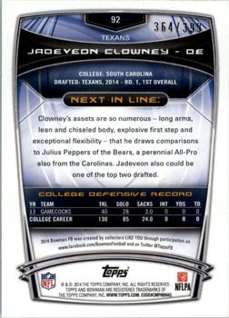 2014 Bowman - Rookies Rainbow Gold #92 Jadeveon Clowney Back