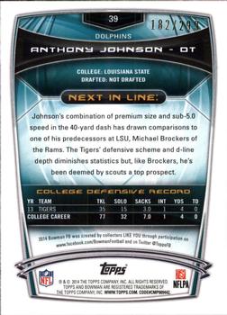 2014 Bowman - Rookies Rainbow Orange #39 Anthony Johnson Back