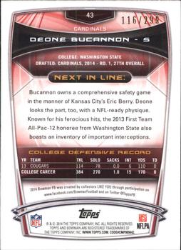 2014 Bowman - Rookies Rainbow Orange #43 Deone Bucannon Back