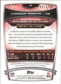 2014 Bowman - Rookies Rainbow Red #49 Kareem Martin Back