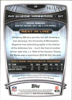 2014 Bowman - Rookies Rainbow Red #80 Ra’Shede Hageman Back