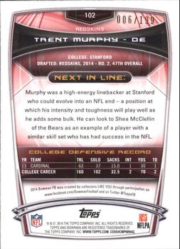 2014 Bowman - Rookies Rainbow Red #102 Trent Murphy Back