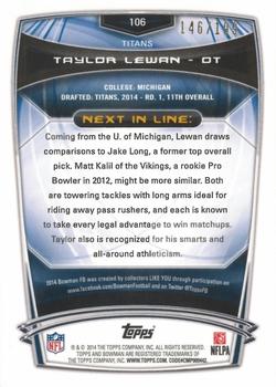 2014 Bowman - Rookies Rainbow Red #106 Taylor Lewan Back