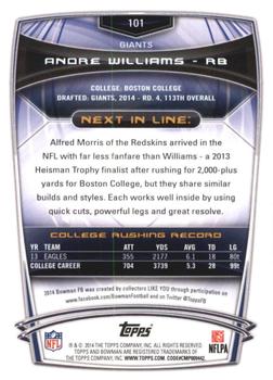 2014 Bowman - Rookies Purple #101 Andre Williams Back